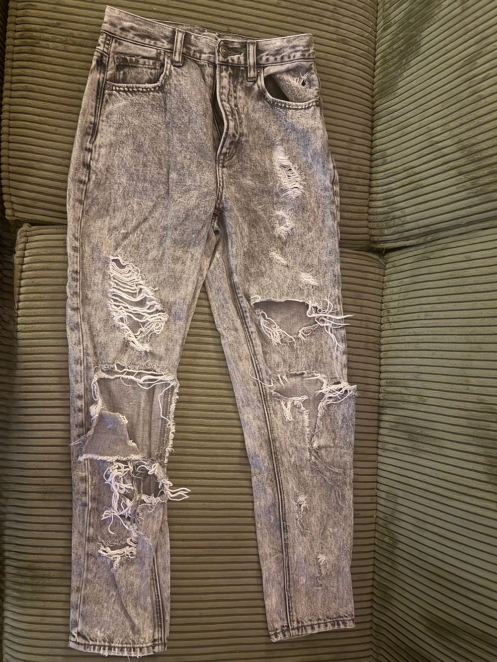 American Eagle Outfitters Women's Gray Acid-Wash Ankle Jeans
